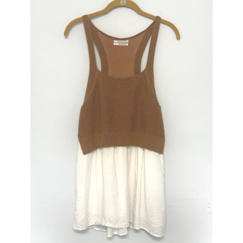 Anthropologie Mixed Media Knit Racerback Tank Top Brown White L
